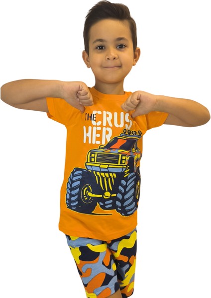 Erkek Çocuk Baskılı Yazlık Kamuflaj Desenli Şortlu Takım modelleri