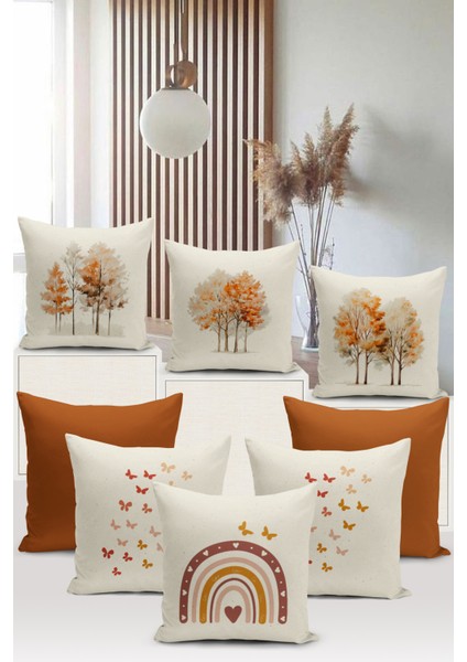 Flower/vintage Serisi Çift Tarafı Dijital Baskılı 8'li Kırlent Kılıfı Seti (Cushion Cover Set)