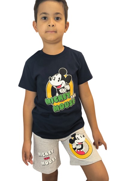 Erkek Çocuk Mickey Mouse Baskılı Şortlu Takım