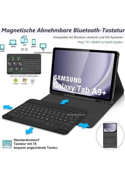 M.tk moveteck Samsung Galaxy Tab A9 Plus 11 Inç Kalem Bölmeli Klavye Kılıfı SM-X210