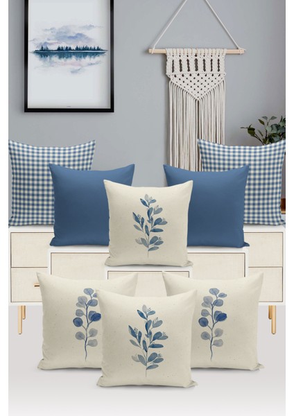 Flower/vintage Serisi Çift Tarafı Dijital Baskılı 8'li Kırlent Kılıfı Seti (Cushion Cover Set)