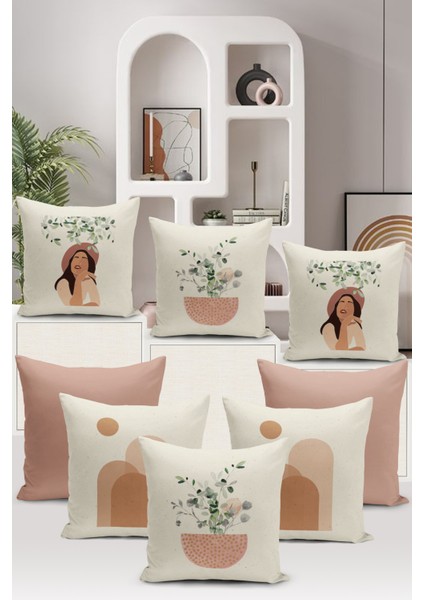 Minimalist Serisi Çift Tarafı Dijital Baskılı 8'li Kırlent Kılıfı Seti (Minimalist Cover Set)