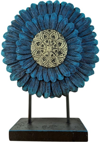 Dekoratif Yaşam Çiçeği Mavi Polyester Masaüstü Biblo Ev ve Ofis Aksesuar 31X23 cm