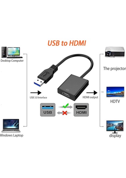 USB HDMI Süper Hızlı Donma Takılma Yapmaz Dönüştürücü Kablo USB 3.0 To HDMI Çevirici Adaptör