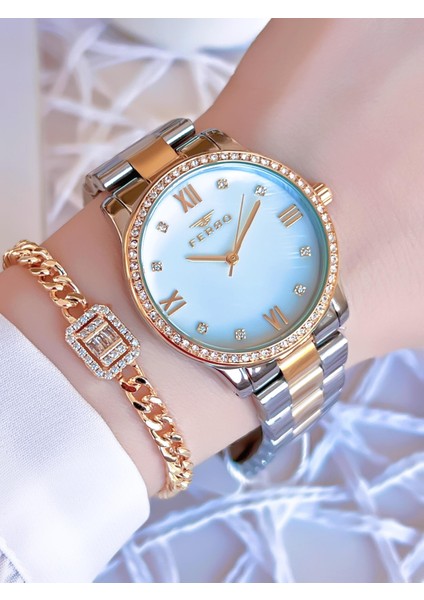 Gold/gümüş Renk Kararmaz Renk Atmaz 3 Atm Özel Tasarım Kadın Kol Saati EFL21286D