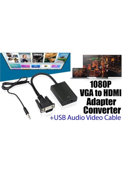 1080P Full Hd VGA To Hdmı Çevirici Görüntü ve Ses Aktarıcı Kablo + Audio Ses Çevirici Adaptör