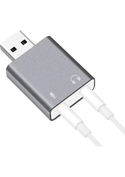 USB 7.1 Kanal Stereo Ses Kartı Kulaklık Mikrofon Girişli Dönüştürücü Aux 3.5 mm Jack Çevirici - Gri