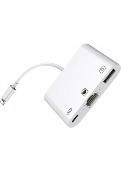 iPhone ve iPad Uyumlu USB Ethernet Lightning Şarj Adaptörü Çevirici Dönüştürücü 3 In 1 Aparat