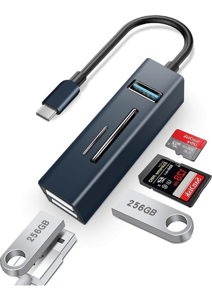 3 In1 USB Otg Type-C ve USB 3.0 Uçlu Pc Notebook Uyumlu Mikro Sd Tf Kart Okuyucu Adaptör