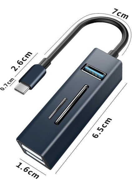 3 In1 USB Otg Type-C ve USB 3.0 Uçlu Pc Notebook Uyumlu Mikro Sd Tf Kart Okuyucu Adaptör