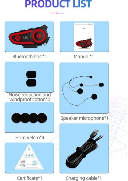A30 Intercom Motosiklet Kask Kablosuz Işıklı Bluetooth Motorcu Kulaklık indirimleri