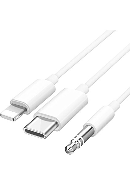 3.5 mm Aux Dönüştürücü Kablo Type-C Lightning For iPhone iPad 2 In 1 Çevirici