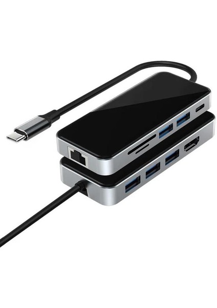 Type-C To Hdmı USB 3.0 RJ45 Usb-C 60W Tf ve Sd Dönüştürücü Çevirici Hub Aparat