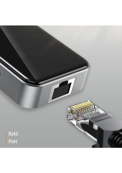 Type-C To Hdmı USB 3.0 RJ45 Usb-C 60W Tf ve Sd Dönüştürücü Çevirici Hub Aparat