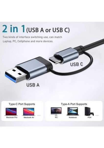 Multi Port Type-C ve USB Girişli 7 Port USB Hub Otg Çoğaltıcı Tablet Telefon Bilgisayarlar Çoklayıcı