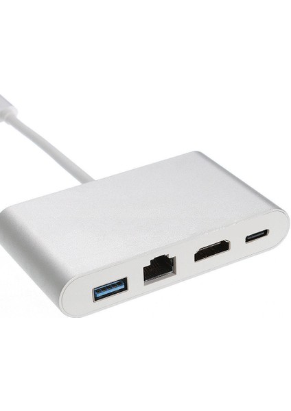 Type-C 3.1 To HDMI 4K 100MBPS Ethernet RJ45 Sb3.0 USB C Hub 4 In 1 Macbook ve Type C Uyumlu Çevirici