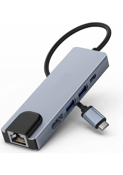 USB 3.1 Type C To HDMI (Mhl) 2x USB 3.0 RJ45 Gigabit Ethernet Dönüştürücü Çevirici Adaptör 5 In 1