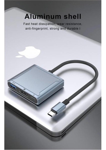 Apple MacBook Android Uyumlu 3 In1 Display Port Hub Adaptör 8k 60hz Type-C USB Pd 100W Çevirici