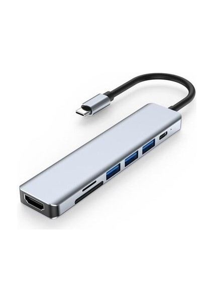 7 In 1 Type C To Hdmı 4K 30hz Kablo Sd/ Tf Kart Okuyucu USB 3.0 2xusb 2.0 Pd Çevirici Dönüştürücü