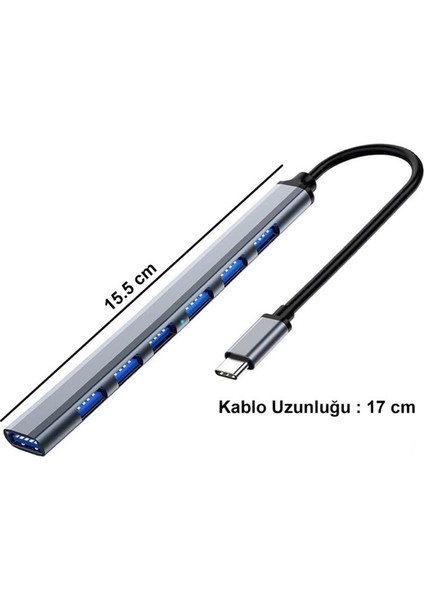 Type-C To USB 3.0 7 Port Çoğaltıcı Hub 7 In1 Otg Adaptör Slim Kasa Aparat