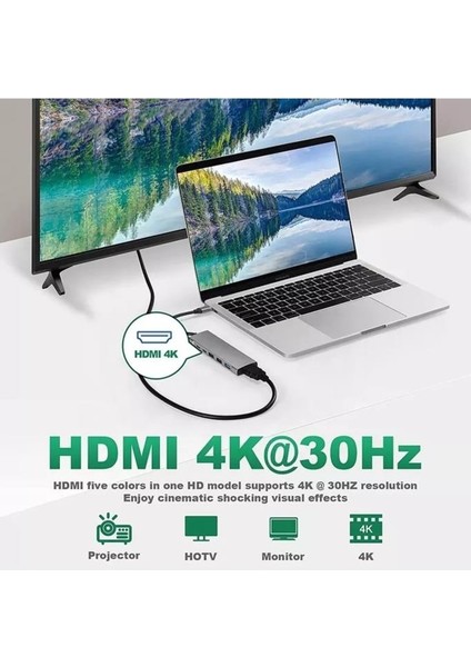 9 In 1 USB Type C Pd Ss X3 Hdtv Sd Tf Audio Multiport Adaptör 4K Hdmı Çevirici Dönüştürücü Aparat