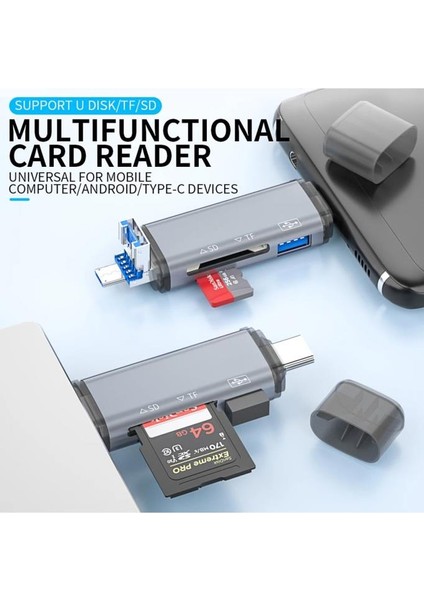 3in1 USB Otg Kart Okuyucu Type-C ve Lightning Uçlu Pc Notebook Uyumlu Mikro Sd Kart Okuyucu