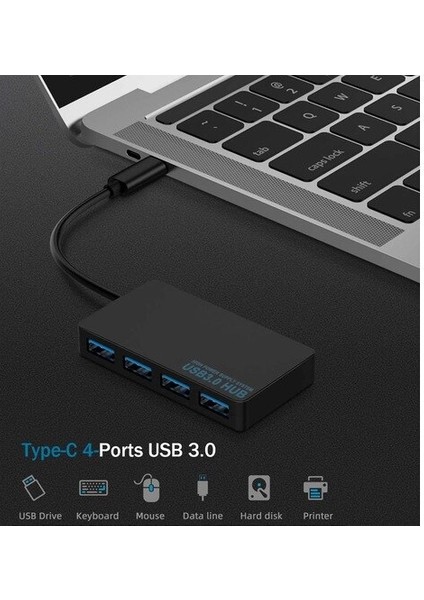 USB Type C Hub 4 Port 3.0 USB Çoklayıcı Adaptör Type-C USB 3.0 Dağıtıcı Aparat