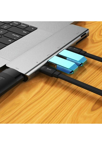 7 In 1 Çift Type-C To USB Hdmı Sd Tf Macbook Için Port Çoklayıcı Adaptör Çevirici Aparat