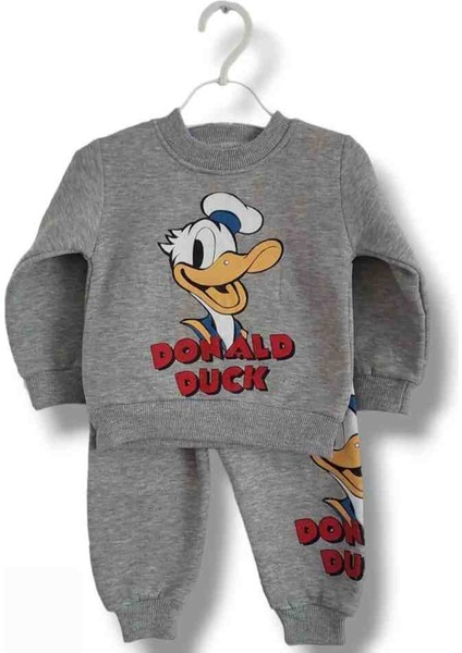 Kız Erkek Bebek Çocuk Unisex Alt Üst Eşofman Takımı Kışlık 3 Ip Şardonlu Donald Duck Model