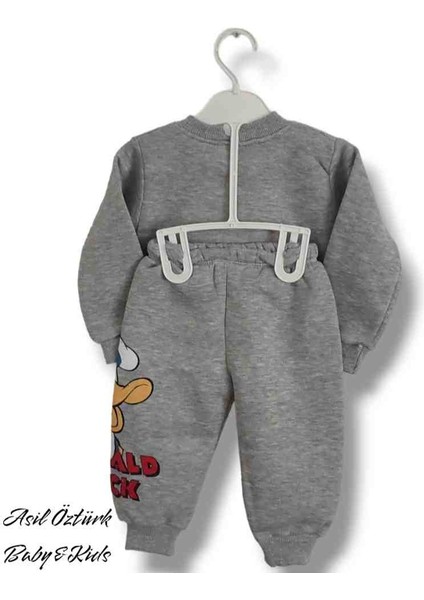 Kız Erkek Bebek Çocuk Unisex Alt Üst Eşofman Takımı Kışlık 3 Ip Şardonlu Donald Duck Model