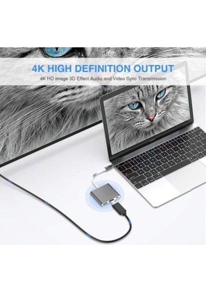 3in1 Macbook Uyumlu 4K Ultra Hd Type C USB 3.0 Hub HDMI Çevirici Dönüştürücü Aparat