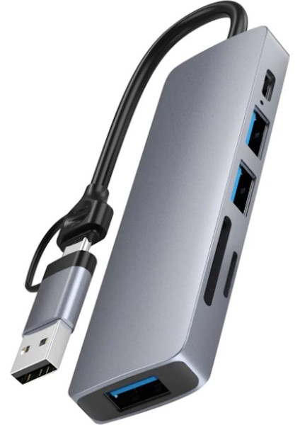 Macbook Uyumlu Type C USB To 2 Xusb 2.0 1 Xusb 3.0 Sd/tf 5 Port Çevirici Adaptör