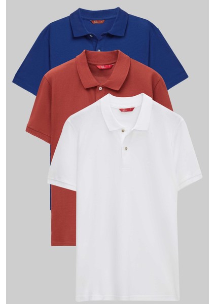 Regular Fit Saks/Kiremit/Beyaz Pike Dokulu %100 Pamuk Polo Yaka T-Shirt 6HC14ORTBN510 fiyatları