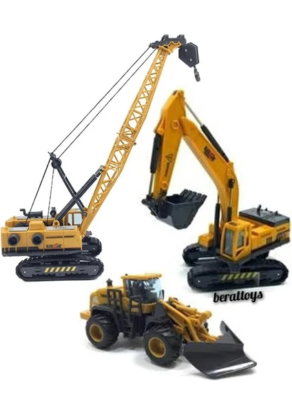 Berattoys Üçlü Inşaat Set Iş Makinaları Dozer Vinç Ekskavatör Iş Araçları Kepçe