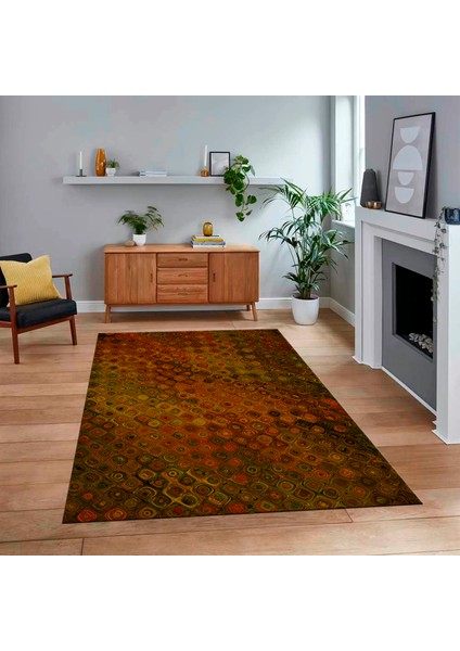 Dijital Baskılı Kaymaz Taban Yıkanabilir Modern Yolluk Mutfak Salon Halısı, V-Modern-27-Turuncu,