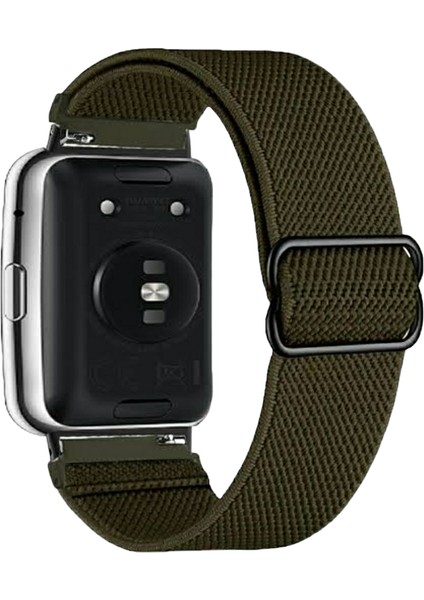 Huawei Watch Fit Uyumlu Örgü Bant Kordon, Pim Çevirici Aparatı ile Birlikte Asker Yeşil