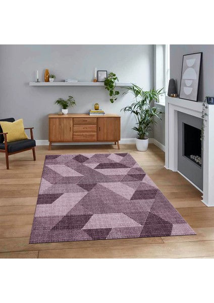 Dijital Baskılı Kaymaz Taban Yıkanabilir Modern Yolluk Mutfak Salon Halısı, V-Modern-96-Pembe,