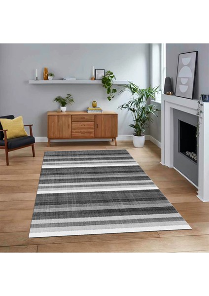 Dijital Baskılı Kaymaz Taban Yıkanabilir Modern Yolluk Mutfak Salon Halısı, V-Modern-25-Gri,