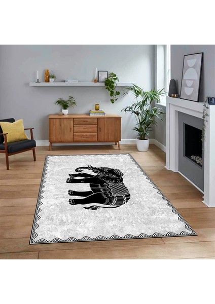Dijital Baskılı Kaymaz Taban Yıkanabilir Modern Yolluk Mutfak Salon Halısı, V-MODERN-101-GRİ,