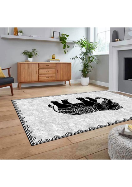 Dijital Baskılı Kaymaz Taban Yıkanabilir Modern Yolluk Mutfak Salon Halısı, V-MODERN-101-GRİ, fiyatları