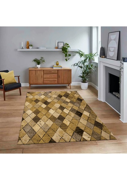 Dijital Baskılı Kaymaz Taban Yıkanabilir Modern Yolluk Mutfak Salon Halısı, V-Modern-31-Kahve,