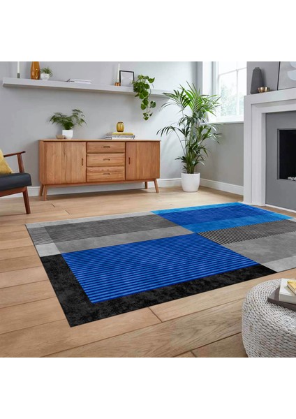 Dijital Baskılı Kaymaz Taban Yıkanabilir Modern Yolluk Mutfak Salon Halısı, V-MODERN-107-MAVİ, fiyatları