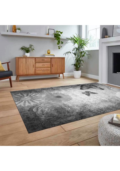 Dijital Baskılı Kaymaz Taban Yıkanabilir Modern Yolluk Mutfak Salon Halısı, V-MODERN-109-GRİ,
