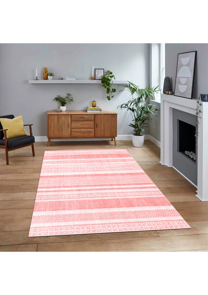Dijital Baskılı Kaymaz Taban Yıkanabilir Modern Yolluk Mutfak Salon Halısı, V-Modern-36-Pembe,