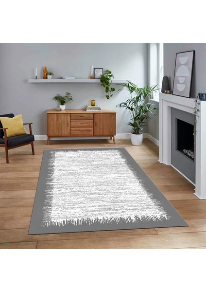 Dijital Baskılı Kaymaz Taban Yıkanabilir Modern Yolluk Mutfak Salon Halısı, V-Modern-43-Gri,