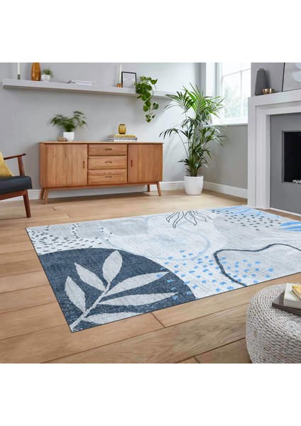 Dijital Baskılı Kaymaz Taban Yıkanabilir Modern Yolluk Mutfak Salon Halısı, V-Modern-79-Mavi, fiyatları