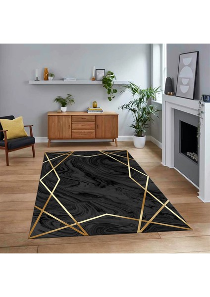 Dijital Baskılı Kaymaz Taban Yıkanabilir Modern Yolluk Mutfak Salon Halısı, V-Modern-05-Antrasit,