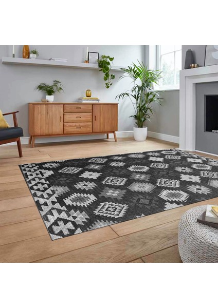 Dijital Baskılı Kaymaz Taban Yıkanabilir Modern Yolluk Mutfak Salon Halısı, V-Modern-99-Antrasit, fiyatları