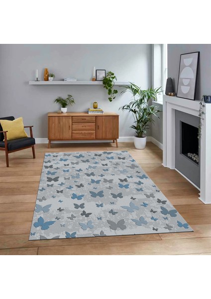 Dijital Baskılı Kaymaz Taban Yıkanabilir Modern Yolluk Mutfak Salon Halısı, V-Modern-51-Mavi,