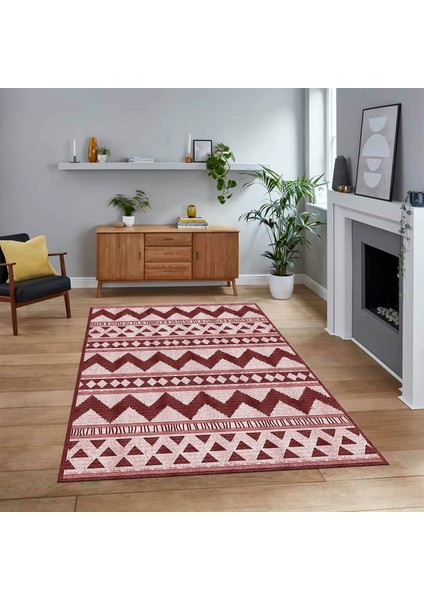 Dijital Baskılı Kaymaz Taban Yıkanabilir Modern Yolluk Mutfak Salon Halısı, V-MODERN-105-BORDO,